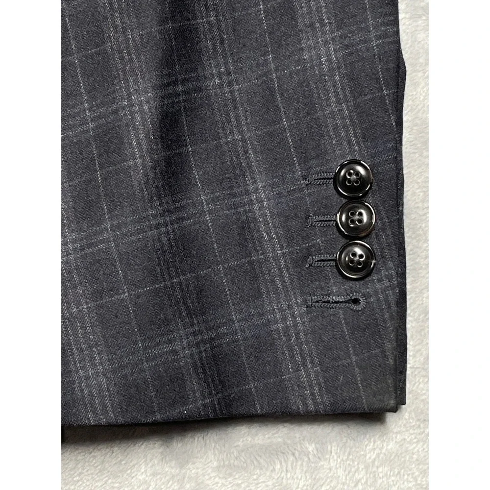 Giorgio Armani Taylor Charcoal Grey Virgin Wool Cashmere Plaid Blazer Jacket 50R
